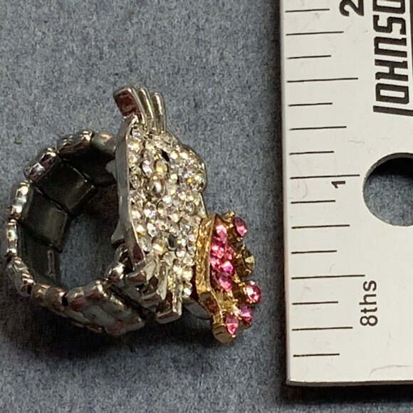 Hello Kitty Stretch Ring Size 6 Up Silver Gold Crown Pink Rhinestone Adjustable - Picture 6 of 6